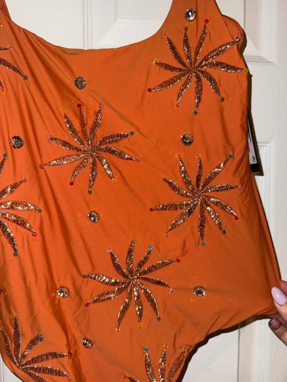 Gianni Bini Embellished Orange One-Piece Swimsuit - Picture 4 of 7
